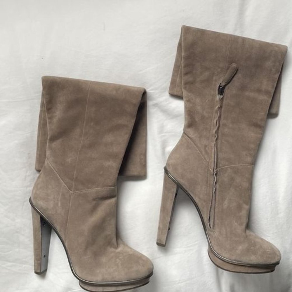BCBG Max Azria gray suede platform knee-high boots